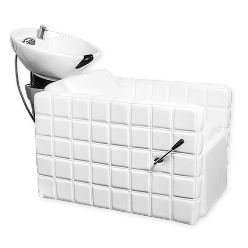 White Quilted Salon Shampoo Bowl Chair Backwash Sidewash Unit